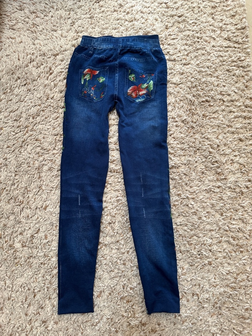 Floral Embroidered Dark Blue Women’s Jeggings - Stretch Fit - Picture 3 of 4